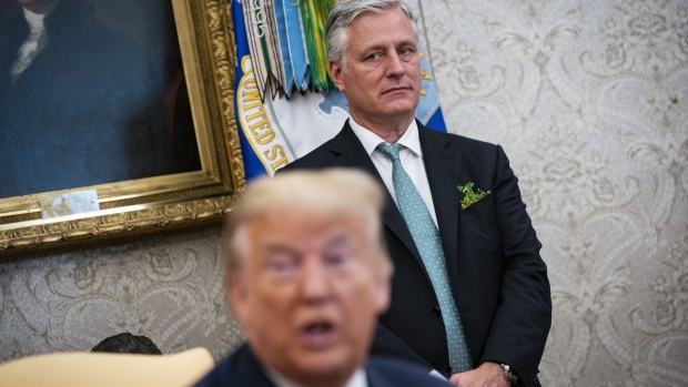 Robert O'Brien listens as Donald Trump speaks during a meeting in the Oval Office of the White House in Washington, D.C. on March 12, 2020.