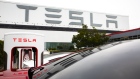 Tesla Inc. electric vehicles charge at the Tesla Supercharger station in Fremont, California, U.S., on Monday, July 20, 2020.