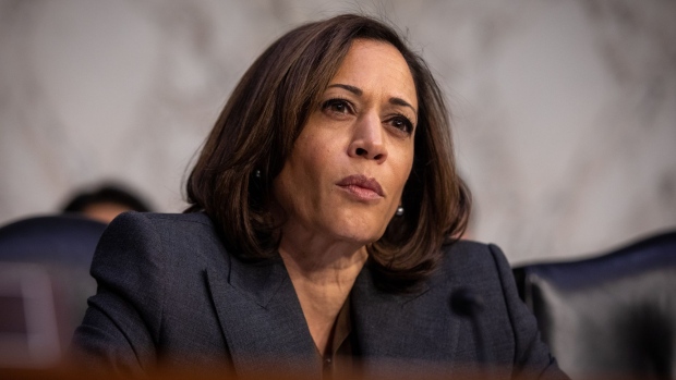Senator Kamala Harris, a Democrat from California, listens during a Senate Homeland Security Committee hearing in Washington, D.C., U.S., on Tuesday, Nov. 5, 2019. As the U.S. presidential campaign heats up, the Federal Bureau of Investigation has launched a video series to help candidates shore up their cybersecurity to avoid the kind of online meddling that disrupted the 2016 election.
