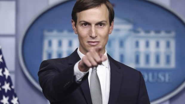Jared Kushner gestures during a news conference at the White House in Washington, D.C. on Aug. 13. Photographer: Oliver Contreras/Sipa/Bloomberg