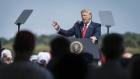 U.S. President Donald Trump speaks during a rally at North Star Aviation in Mankato, Minnesota, U.S., on Monday, Aug. 17, 2020.