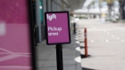 A designated waiting area for Lyft Inc. ride-sharing is seen empty at San Diego International Airport (SAN) in San Diego, California, U.S., on Monday, April 27, 2020. U.S. airlines reached preliminary deals to access billions of dollars in federal aid, securing a temporary lifeline as the industry waits for customers to start flying again. Photographer: Bing Guan/Bloomberg