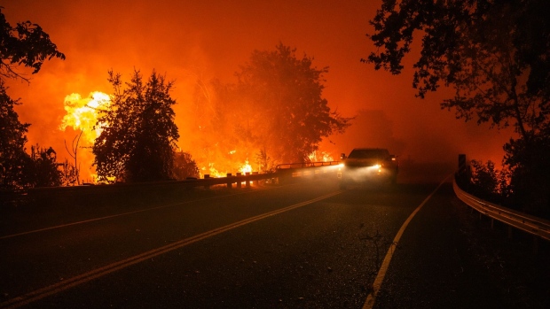 The Hennessey fire burns in Napa County on Aug. 18.