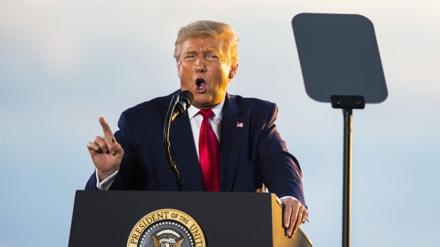 U.S. President Donald Trump speaks during a campaign rally at the Pro Star Aviation hangar in Londonderry, New Hampshire, U.S., on Friday, Aug. 28, 2020.