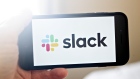 Slack Technologies Inc. signage is displayed on a smartphone in an arranged photograph taken in Arlington, Virginia, U.S., on Tuesday, Sept. 8, 2020.