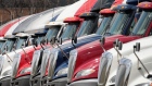 MELROSE PARK, IL - APRIL 17: International trucks are parked in a lot outside of a Navistar facility on April 17, 2018 in Melrose Park, Illinois. Volkswagen AGs commercial-vehicles unit is considering a takeover of Navistar which builds International trucks. (Photo by Scott Olson/Getty Images)