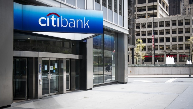 An empty sidewalk is seen in front of a Citigroup Inc. Citibank branch in New York, U.S., on Friday, April 10, 2020. Citigroup is scheduled to release earnings figures on April 15. Photographer: Mark Kauzlarich/Bloomberg
