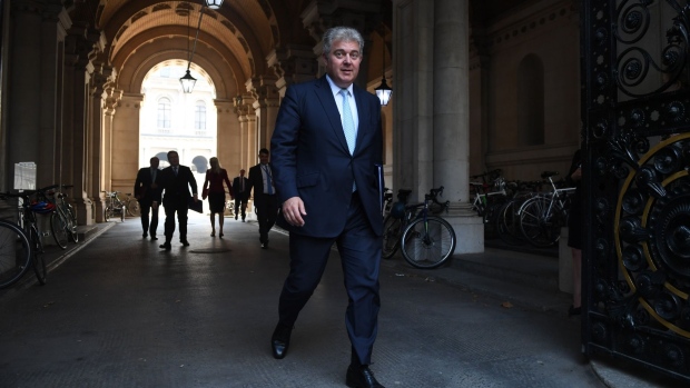 Brandon Lewis departs from a meeting of cabinet ministers in London, on Sept. 15.
