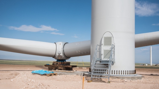 A wind turbine under construction at the Avangrid Renewables La Joya wind farm in Encino, New Mexico, U.S., on Wednesday, Aug. 5, 2020. The complex will eventually be equipped with 111 turbines and is scheduled to become fully operational by the end of this year. Photographer: Cate Dingley/Bloomberg