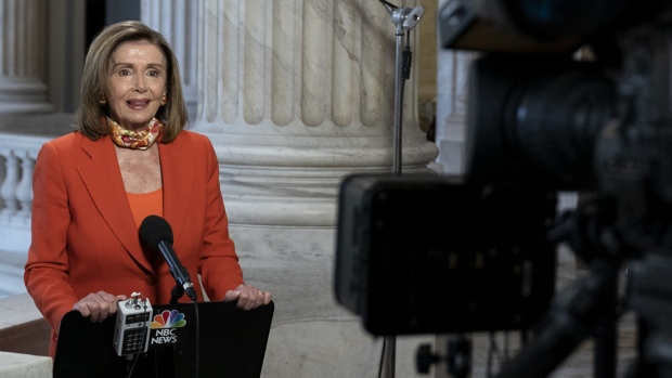 Nancy Pelosi speaks during a television interview in the Senate Russell Office Building in Washington, D.C., on Sept. 16.