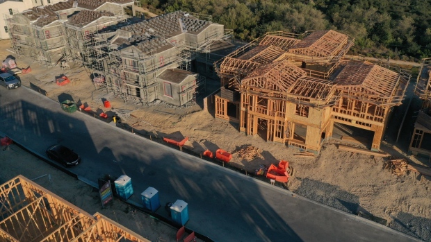 New homes under construction by Pardee Construction LLC are seen in this aerial photograph taken over the Pacific Highlands Ranch master planned community in San Diego, California on Aug. 31.