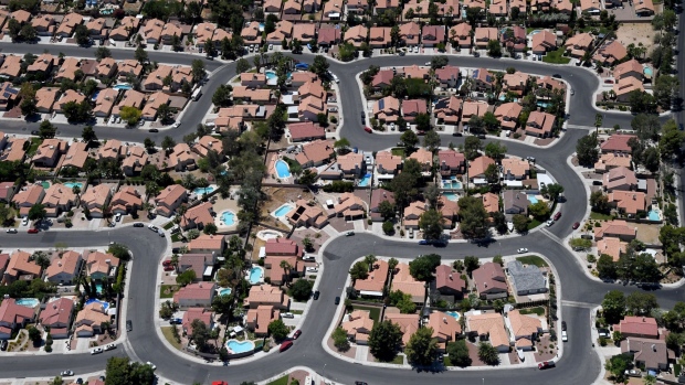 LAS VEGAS, NEVADA - MAY 21: An aerial view shows a residential neighborhood during the coronavirus pandemic on May 21, 2020 in Las Vegas, Nevada. Nevada Gov. Steve Sisolak issued a directive effective on May 9, encouraging residents to stay at home and limit trips outside of their homes as much as possible to help prevent the spread of COVID-19. (Photo by Ethan Miller/Getty Images)