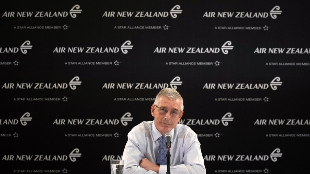 Greg Foran, chief executive officer of Air New Zealand Ltd., attends a news conference in Auckland, New Zealand, on Friday, March 20, 2020. Air New Zealand agreed a two-year loan deal with the government to protect essential routes and ensure the national airline keeps operating as the coronavirus outbreak virtually halts international travel.
