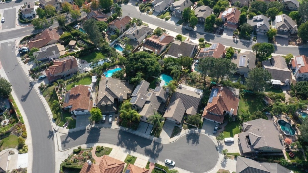 Single-family homes are seen in this aerial photograph taken over San Diego, California.