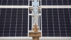 A wire connects photovoltaic panels at the Yashkul PV solar plant, operated by Hevel Group, in Kalmykia, Russia, on Tuesday, Sept. 15, 2020. The European Union's climate chief says rising demand for green bonds creates an opportunity for the bloc, which is expected to start selling as much as 225 billion euros ($266 billion) of the securities. Photographer: Andrey Rudakov/Bloomberg