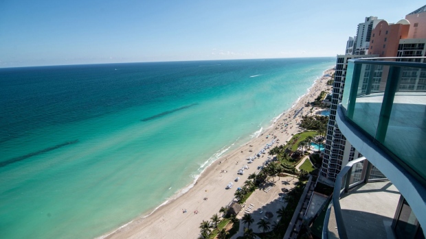 Views of the ocean and beach are seen from the Regalia luxury condominium in Sunny Isles Beach, Florida, U.S.