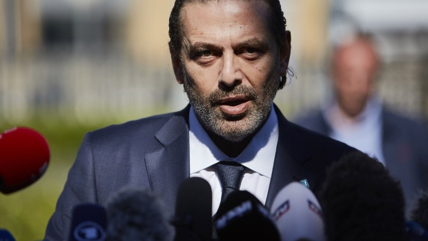 THE HAGUE, NETHERLANDS - AUGUST 18: Former Prime Minister Saad Hariri gives a statement to the press outside the Lebanon Tribunal on August 18, 2020 in The Hague, Netherlands. The Special Tribunal for Lebanon delivered a guilty verdict against one of four men on trial for the 2005 assassination of former Lebanese Prime Minister Rafik Hariri. Salim Ayyash was convicted on murder and terrorism charges, however the other three men were acquitted. All four were affiliated with the Shia militant group Hezbollah and had been on trial in absentia since 2014. (Photo by Pierre Crom/Getty Images) Photographer: Pierre Crom/Getty Images Europe