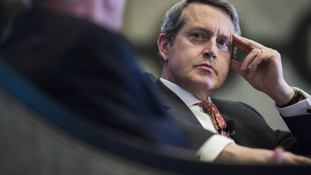 Randal Quarles, vice chairman of supervision at the Federal Reserve, listens during a panel discussion at the National Association of Business Economics' (NABE) Economic Policy Conference in Washington, D.C., U.S. on Monday, Feb. 26, 2018. Quarles offered an optimistic view of the U.S. economy, suggesting it may be on the cusp of a sustained period of faster growth and reaffirming his support for "gradual" interest-rate increases.