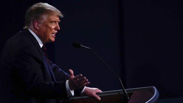 U.S. President Donald Trump speaks during the first U.S. presidential debate hosted by Case Western Reserve University and the Cleveland Clinic in Cleveland, Ohio, U.S., on Tuesday, Sept. 29, 2020. Trump and Biden kick off their first debate with contentious topics like the Supreme Court and the coronavirus pandemic suddenly joined by yet another potentially explosive question -- whether the president ducked paying his taxes.
