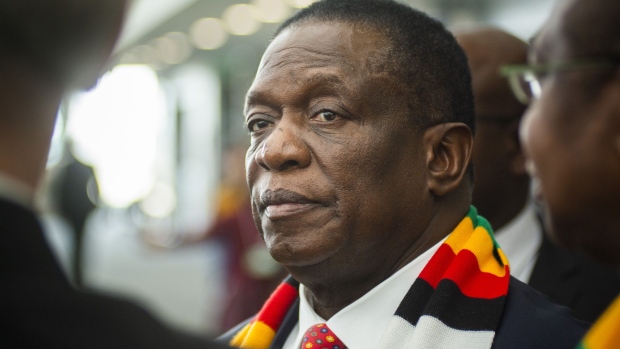 Emmerson Mnangagwa, Zimbabwe's president, arrives for a Bloomberg Television interview on the opening day of the 28th World Economic Forum (WEF) on Africa in Cape Town, South Africa, on Wednesday, Sept. 4, 2019. The World Economic Forum on Africa meeting runs from 4-6 September. Photographer: Waldo Swiegers/Bloomberg