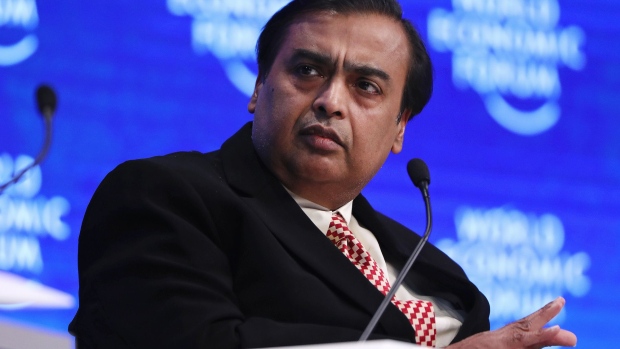 Mukesh Ambani, billionaire and chairman and managing director of Reliance Industries Ltd., pauses during a panel session at the World Economic Forum (WEF) in Davos, Switzerland, on Tuesday, Jan. 17, 2017. World leaders, influential executives, bankers and policy makers attend the 47th annual meeting of the World Economic Forum in Davos from Jan. 17 - 20. Photographer: Simon Dawson/Bloomberg