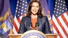 Gretchen Whitmer, governor of Michigan, speaks during the virtual Democratic National Convention seen on a laptop computer in Tiskilwa, Illinois, U.S., on Monday, Aug. 17, 2020. The DNC, which began Monday and ends Thursday with Joe Biden accepting the nomination for president, will be almost entirely virtual with speakers delivering addresses from around the U.S. that will be streamed on the internet.