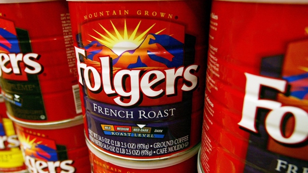 Cans of Folgers Coffee are seen on the shelf at Andronico's Market July 22, 2003