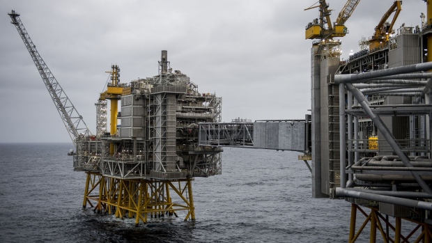 The riser platform stands on the Johan Sverdrup oil field off the coast of Norway in the North Sea, on Tuesday, Dec. 3, 2019. Sverdrup's earlier-than-expected start in October broke a long trend of underperformance for Norway's overall oil production.