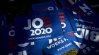 Campaign signs for Former U.S. Vice President Joe Biden, 2020 Democratic presidential candidate, lay outside during the Democratic Wing Ding event in Clear Lake, Iowa, U.S., on Friday, Aug. 9, 2019.