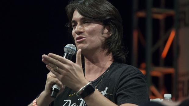 Adam Neumann, co-founder and chief executive officer of WeWork, speaks during the TechCrunch Disrupt NYC 2015 conference in New York, U.S., on Tuesday, May 5, 2015. Photographer: Michael Nagle