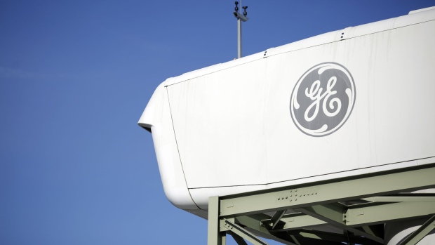 General Electric logo on a wind turbine. Photographer: Luke Sharrett/Bloomberg