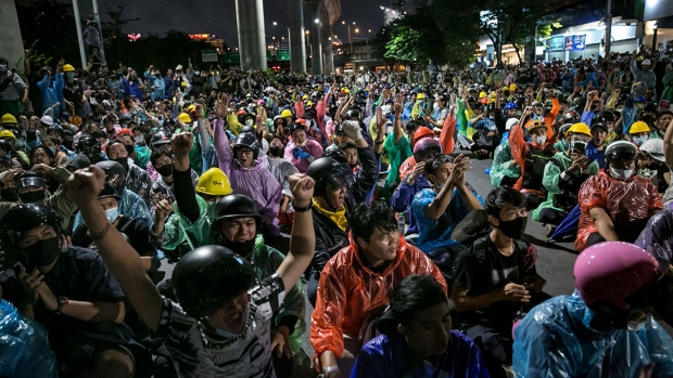 BANGKOK, THAILAND - OCTOBER 17: Protesters attend a rally on October 17, 2020 in Bangkok, Thailand. This rally marks the latest in a string of anti-government protests that began in late July where students and anti-government protesters call for governmental reform. (Photo by Getty Images/Getty Images)
