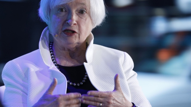 Janet Yellen, former chair of the U.S. Federal Reserve, speaks during a panel discussion at the Bloomberg New Economy Forum in Singapore, on Wednesday, Nov. 7, 2018. The New Economy Forum, organized by Bloomberg Media Group, a division of Bloomberg LP, aims to bring together leaders from public and private sectors to find solutions to the world's greatest challenges. Photographer: Justin Chin/Bloomberg