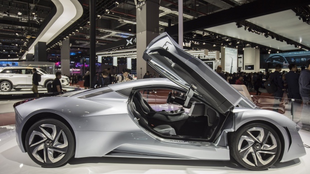 The Arcfox GT Concept electric sports car produced by BAIC Motor Corp. stands on display at the Auto Shanghai 2019 show in Shanghai, China, on Tuesday, April 16, 2019. China's annual auto show, held in Shanghai this year, opened to the media on Tuesday amid the specter of an electric-car bubble and as the world's largest auto market trudges through its first recession in a generation. Photographer: Qilai Shen/Bloomberg