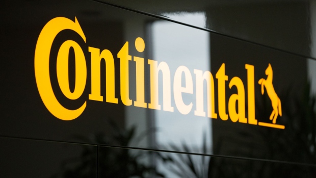 A logo sits on display in the reception area at the Continental AG tire plant in Kaluga, Russia, on Wednesday, Nov. 22, 2017. The strong outlook for automated driving technology has led Continental to reiterate its 2017 revenue guidance of 44 billion euros, which implies a robust 4Q. Photographer: Andrey Rudakov/Bloomberg