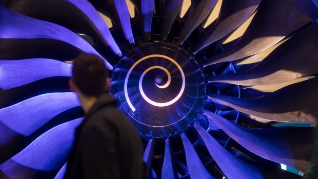 A Rolls-Royce Trent 1000 aircraft engine, produced by Rolls-Royce Holdings Plc, stands on display during the Microsoft Corp. Future Decoded Conference at the ExCel London conference center in London, U.K., on Tuesday, Nov. 1, 2016. Businesses and homes are increasingly vulnerable to cyber attacks as people install Internet-connected appliances and companies rely on outdated systems, U.K. Chancellor of the Exchequer Philip Hammond warned. Photographer: Simon Dawson/Bloomberg
