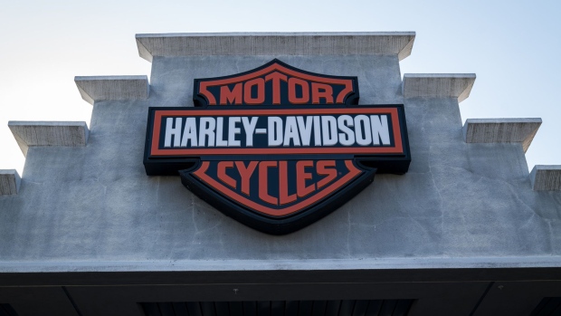 Signage is displayed outside a Harley-Davidson dealership in Oakland, California, U.S., on Thursday, July 16, 2020. Harley-Davidson Inc. is scheduled to release earnings figures on July 28. Photographer: David Paul Morris/Bloomberg