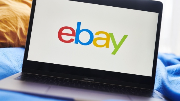 The logo for eBay Inc. is displayed on a laptop computer in an arranged photograph taken in the Brooklyn borough of New York, U.S., on Sunday, May 10, 2020. There has been "a meaningful structural change" in U.S. retail, with more and more money shifting to e-commerce during the pandemic, according to Baird. Photographer: Gabby Jones/Bloomberg