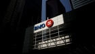 Bank of Montreal (BMO) signage is displayed on a building in the financial district of Toronto.