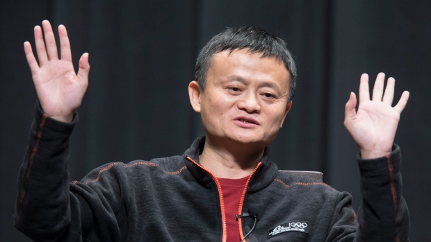 Jack Ma, billionaire and chairman of Alibaba Group Holding Ltd., gestures as he speaks during an event at Waseda University in Tokyo, Japan, on Wednesday, April 25, 2018. Ma, Alibaba co-founder, argues that nations from Japan to China need to develop their own semiconductor technology to get around America’s grip on the global chip market.