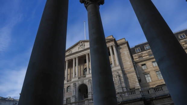 The Bank of England in the City of London, U.K., on Thursday, Nov. 5, 2020. The Bank of England boosted its bond-buying program by a bigger-than-expected 150 billion pounds ($195 billion) in another round of stimulus to help the economy through a second wave of coronavirus restrictions. Photographer: Simon Dawson/Bloomberg