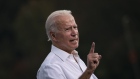 Joe Biden speaks during a drive-in campaign rally in the parking lot of Cellairis Ampitheatre on October 27, 2020 in Atlanta, Georgia.