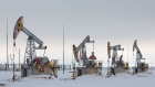 Oil pumping jacks, also known as "nodding donkeys," operated by Tatneft PJSC, pump oil on an oilfield near Almetyevsk, Tatarstan, Russia, on Tuesday, March 6, 2019. Tatneft explores for, produces, refines, and markets crude oil.