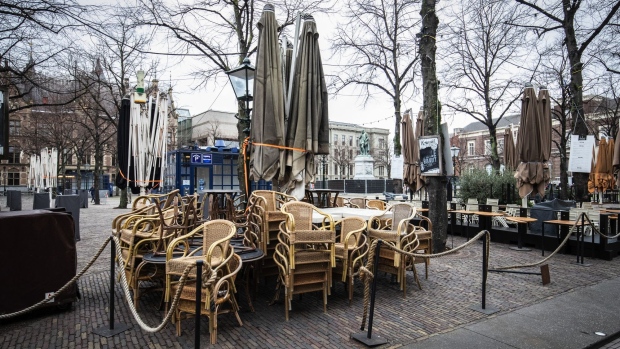 A closed restaurant terrace in The Hague. Photographer: Peter Boer/Bloomberg