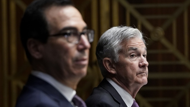 Jerome Powell, right, and Steven Mnuchin on Sept 24.
