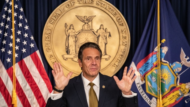 Andrew Cuomo, governor of New York, speaks during a news conference in New York, U.S., on Monday, Oct. 5, 2020. Governor Cuomo said New York City public and private schools in viral hot spots must close Tuesday, and he threatened to shut religious institutions if members don’t follow rules about masks and social distancing.