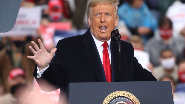 ALLENTOWN, PENNSYLVANIA - OCTOBER 26: President Donald Trump delivers remarks at a rally during the last full week of campaigning before the presidential election on October 26, 2020 in Allentown, Pennsylvania. Trump still trails his opponent Joe Biden in most major polls as Americans prepare to go to the polls to choose their next president on November 3rd. Pennsylvania. (Photo by Spencer Platt/Getty Images)