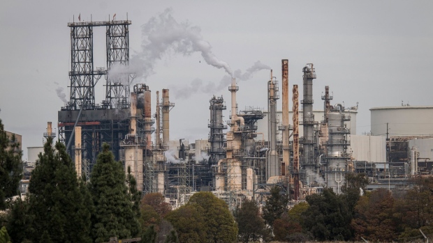 A Phillips 66 refinery in Rodeo, California, U.S., on Wednesday, Nov. 11, 2020. Phillips 66 is preparing the San Francisco area refinery into one of the world’s largest renewable fuel plants with operations starting as early as 2024, producing more than 680 million gallons annually of renewable diesel and gasoline. Photographer: David Paul Morris/Bloomberg