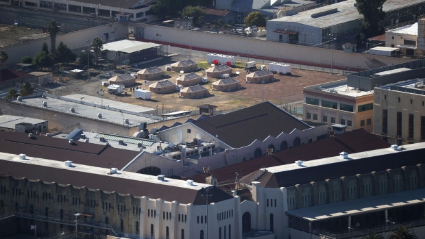 A new emergency care facility that was erected to treat inmates infected with COVID-19 at San Quentin State Prison on July 08, 2020 in San Quentin, California.