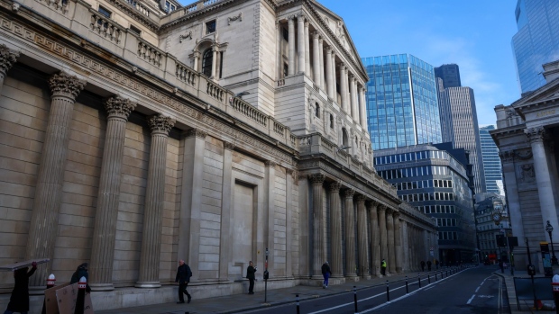 The Bank of England in the City of London, U.K., on Thursday, Nov. 5, 2020. The Bank of England boosted its bond-buying program by a bigger-than-expected 150 billion pounds ($195 billion) in another round of stimulus to help the economy through a second wave of coronavirus restrictions. Photographer: Simon Dawson/Bloomberg